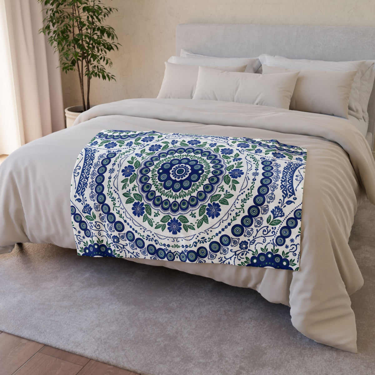 Cobalt folk fleece blanket (5)
