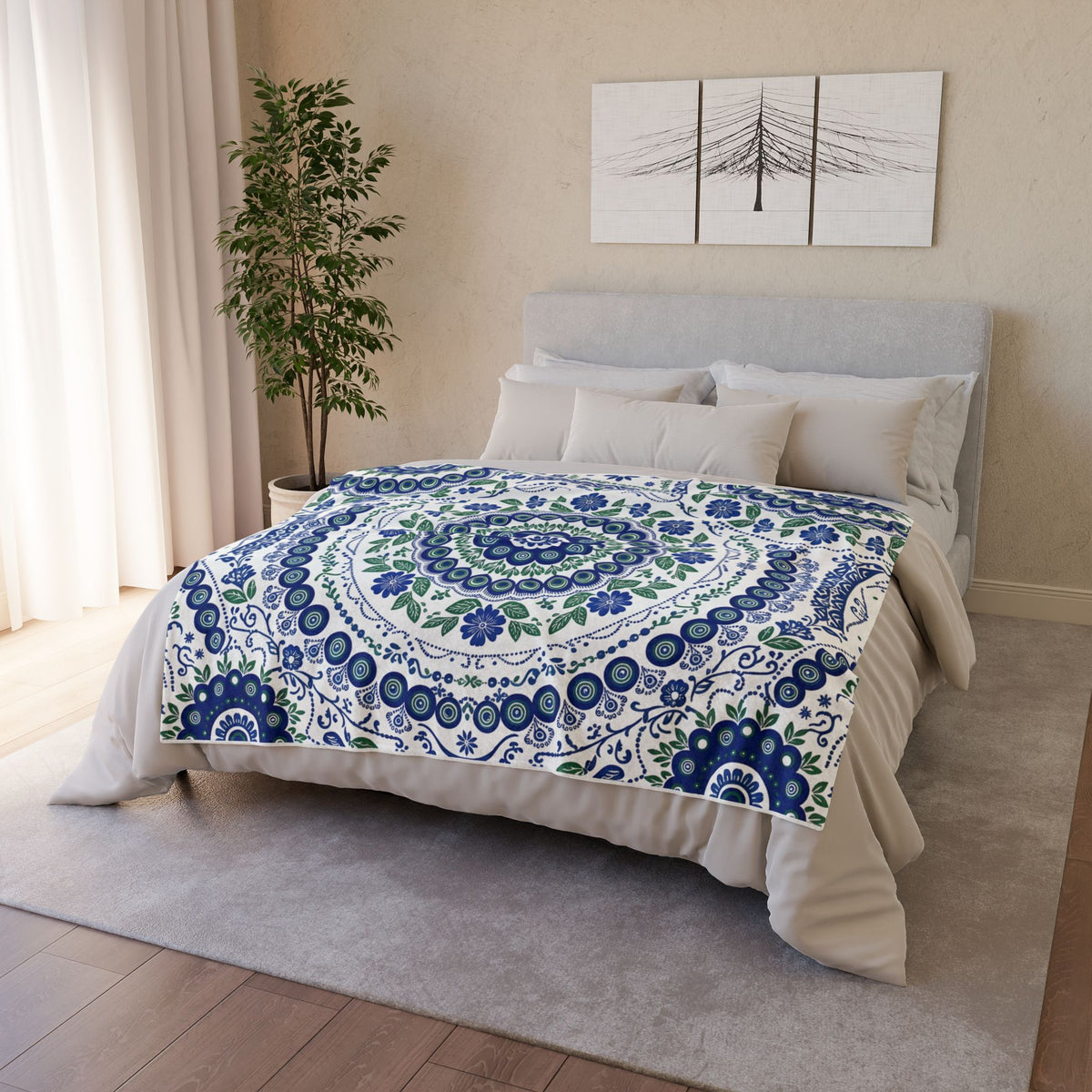 Cobalt folk fleece blanket (8)