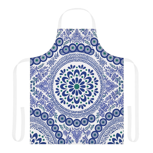 Cobalt folk kitchen apron