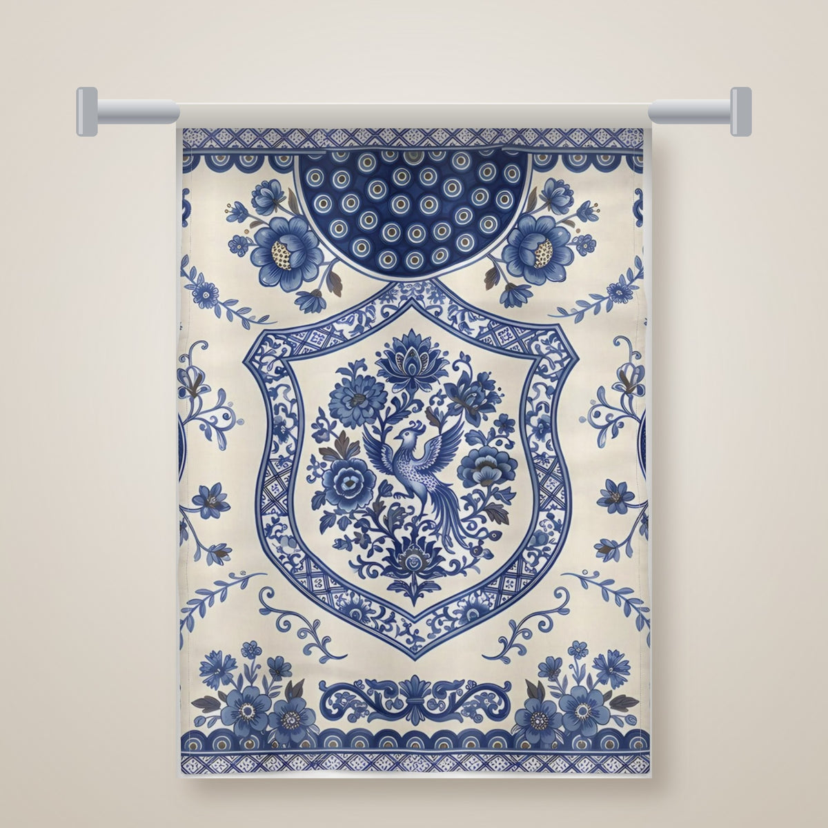 Heritage tea towel hanging on a rail